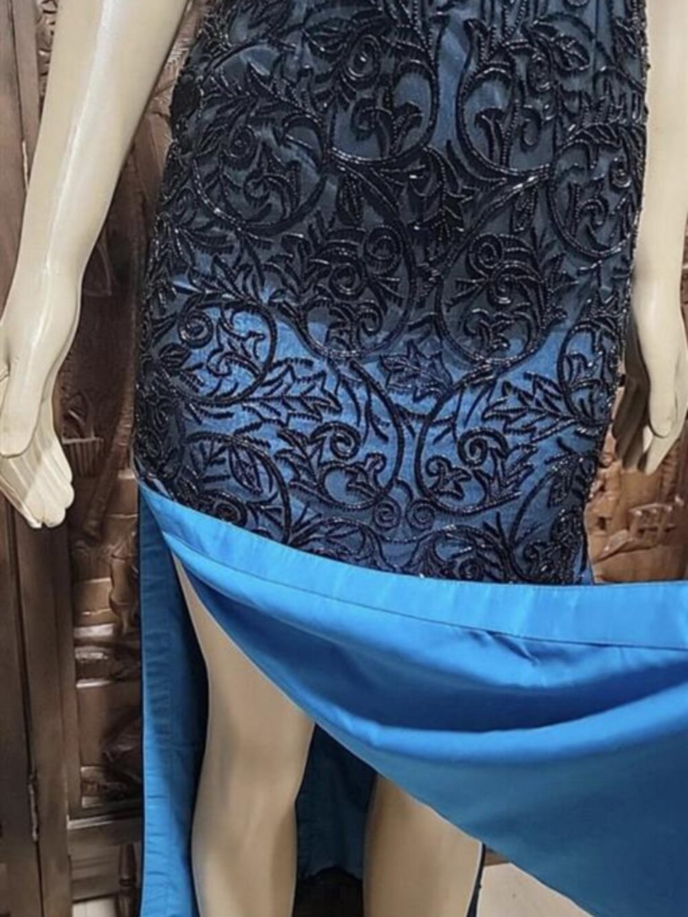 Cache Blue Black Lace Silk Overlay Maxi Dress Size S - Picture 2 of 9